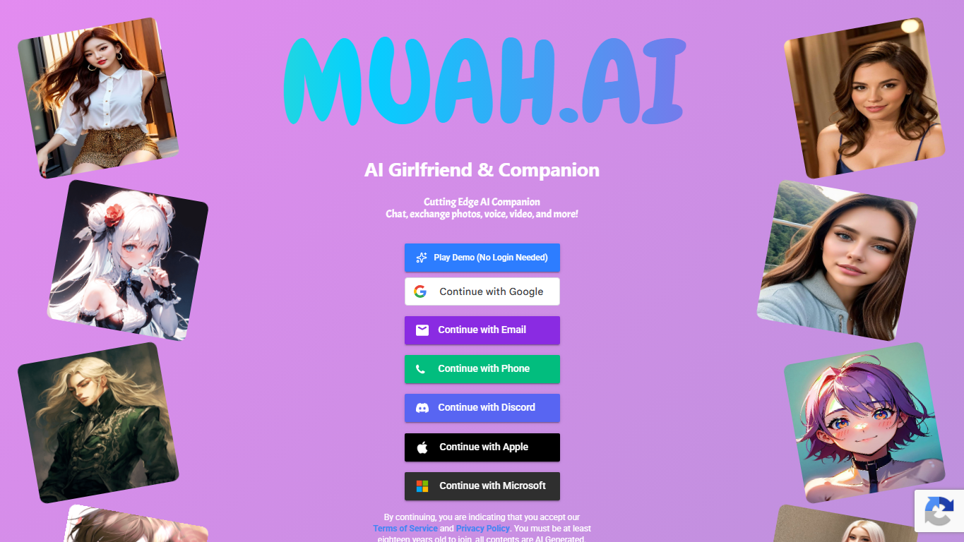 Website2Zip capture preview of Muah AI's public homepage with its heading, character illustrations and sign-in interface